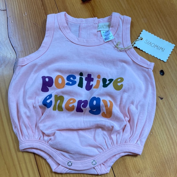 New! SIAOMIMI 6-12M Pink Bubble Onesie "Positive Energy" - Picture 1 of 6